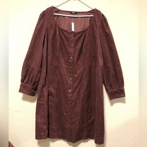 Madewell NWT Plus Corduroy Seamed Long-Sleeve Mini Dress